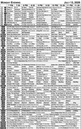 MONDAY EVENING TV LISTINGS
